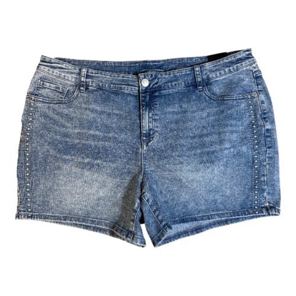Venezia Lane Bryant Denim Shorts Women 20 Blue Decorative Acid Wash NEW‎